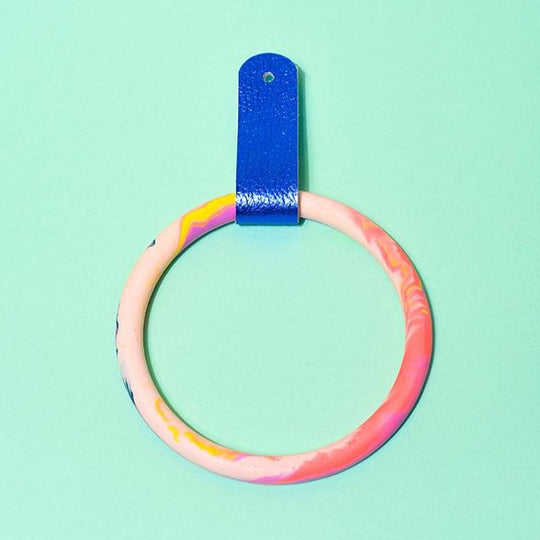 Coral Marbled Towel Ring & Leather Strap - Misshandled