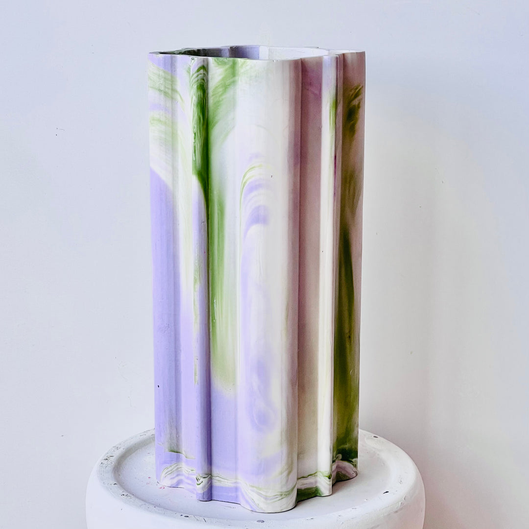 Tall Bud Vase in Ivory, Olive & Lilac