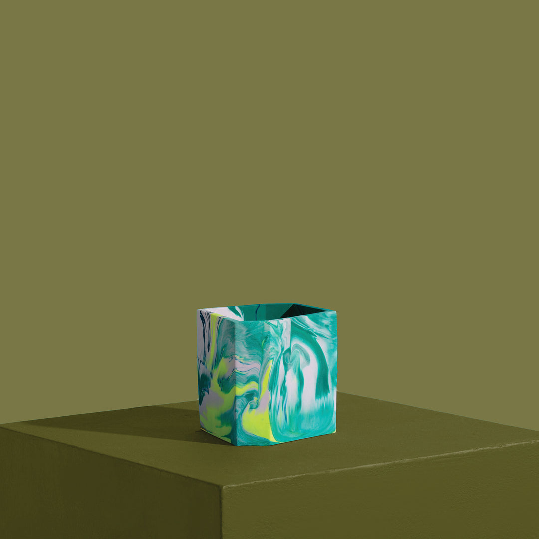 Small Irregular Plant Pot - Marbled in Emerald Green & Yellow - Misshandled