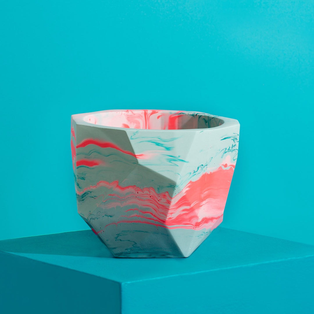 Large Geometrical Plant Pot - Marbled in Mint & Teal - Misshandled