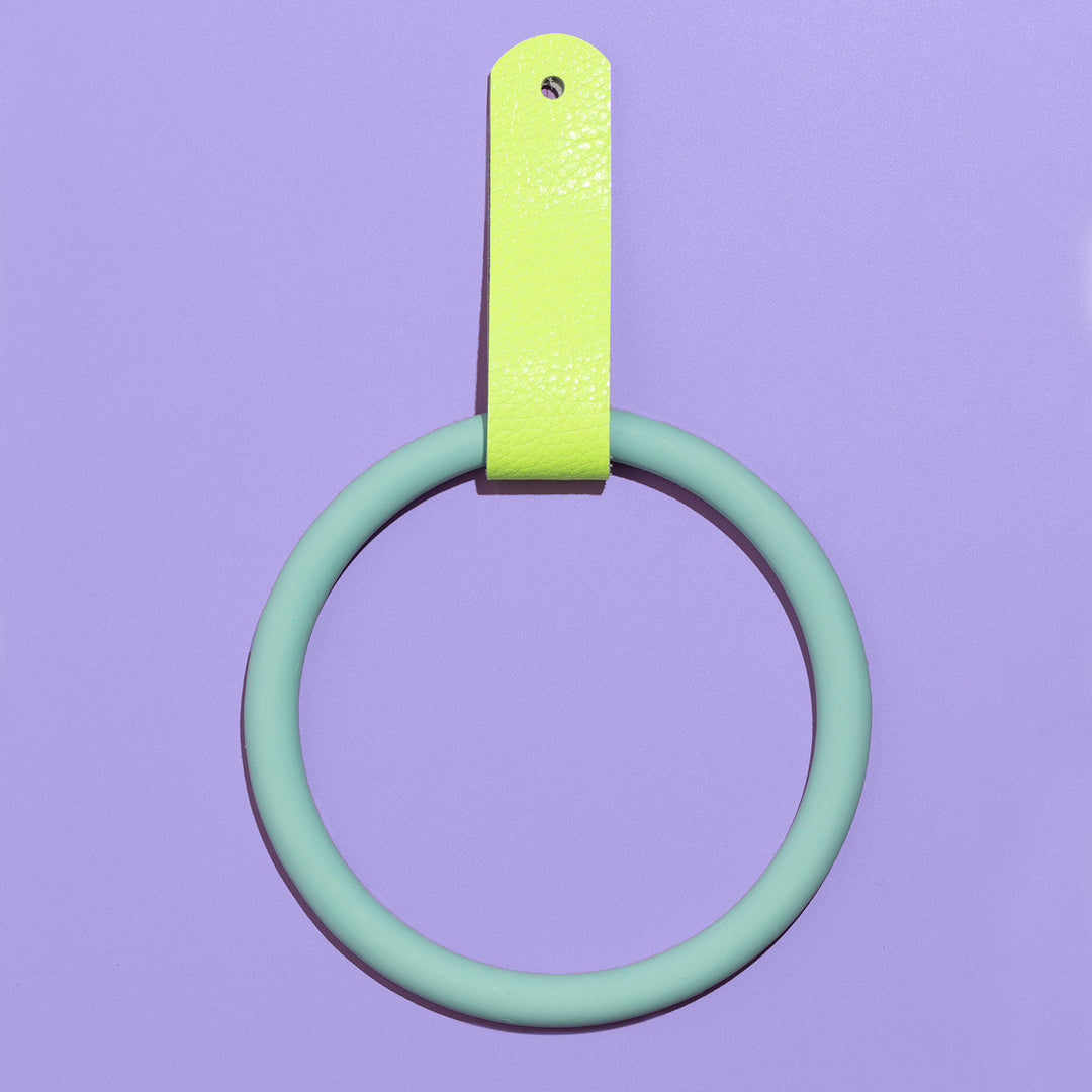 Towel Ring & Leather Strap - Mint Block Colour - Misshandled