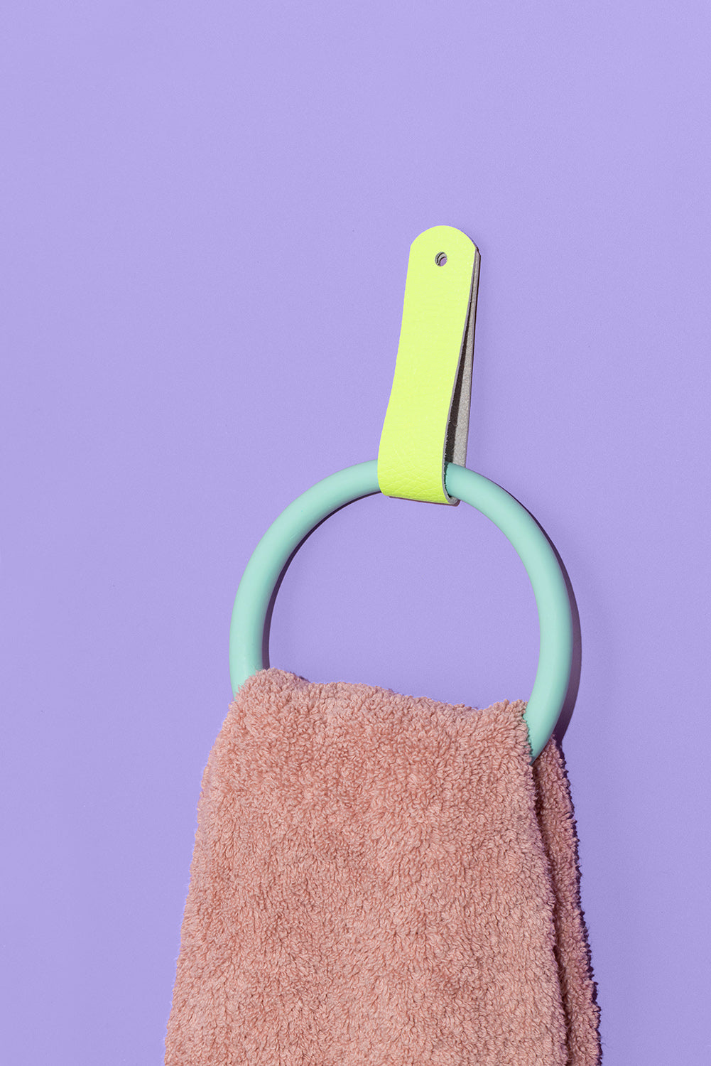 Towel Ring & Leather Strap - Mint Block Colour - Misshandled