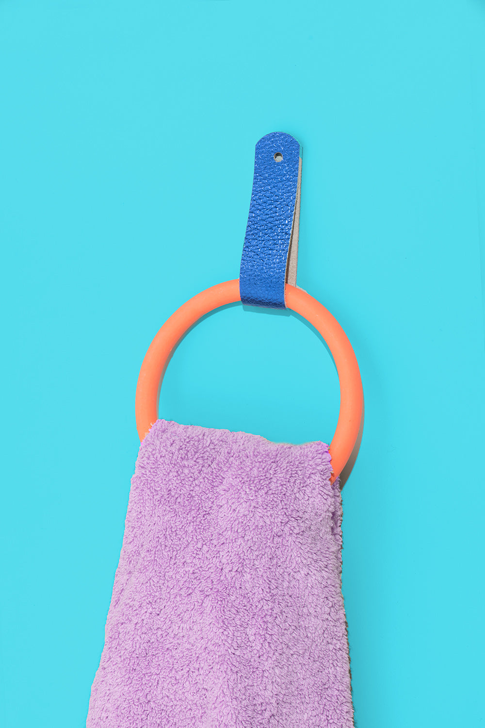 Towel Ring & Leather Strap - Orange Block Colour - Misshandled