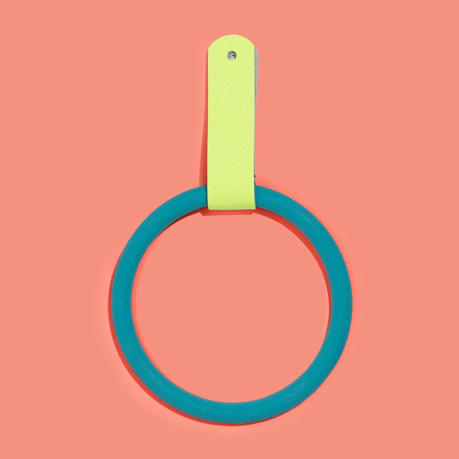 Towel Ring & Leather Strap - Teal Block Colour - Misshandled