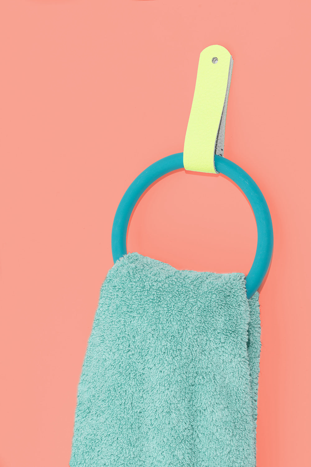 Towel Ring & Leather Strap - Teal Block Colour - Misshandled