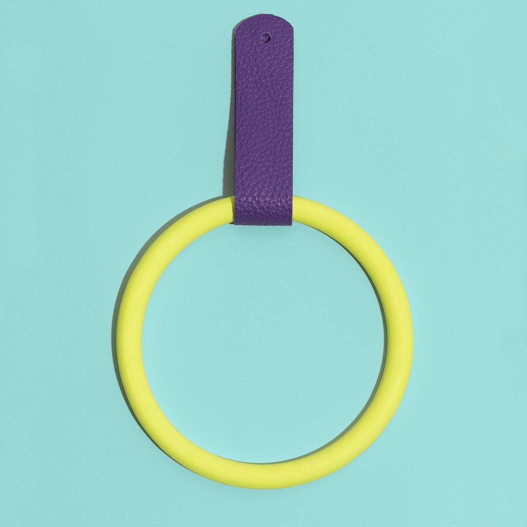 Towel Ring & Leather Strap - Yellow Block Colour - Misshandled