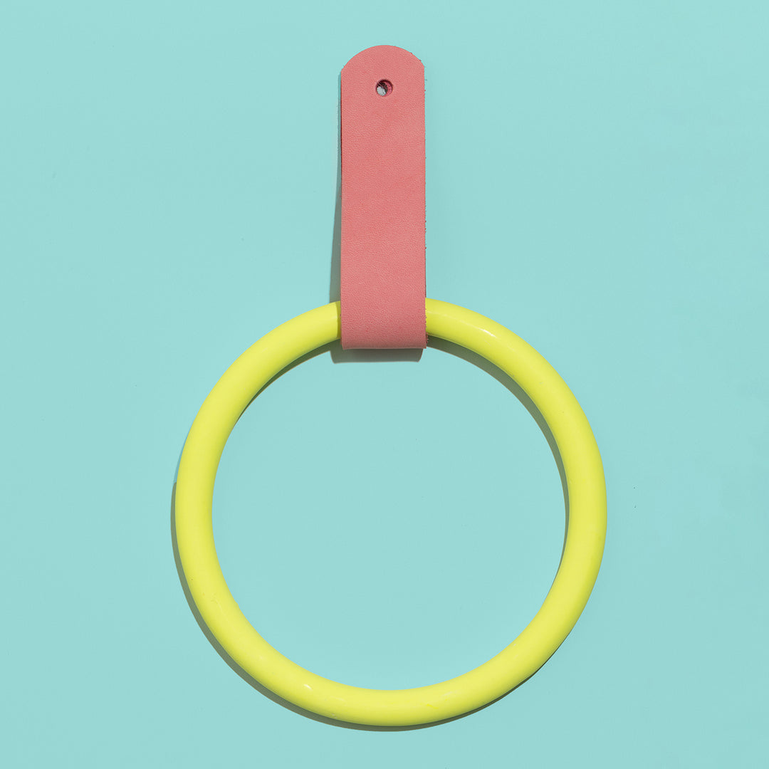 Towel Ring & Leather Strap - Yellow Block Colour - Misshandled