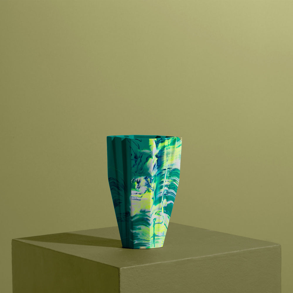 Small Deco Vase - Marbled In Emerald & Yellow - Misshandled
